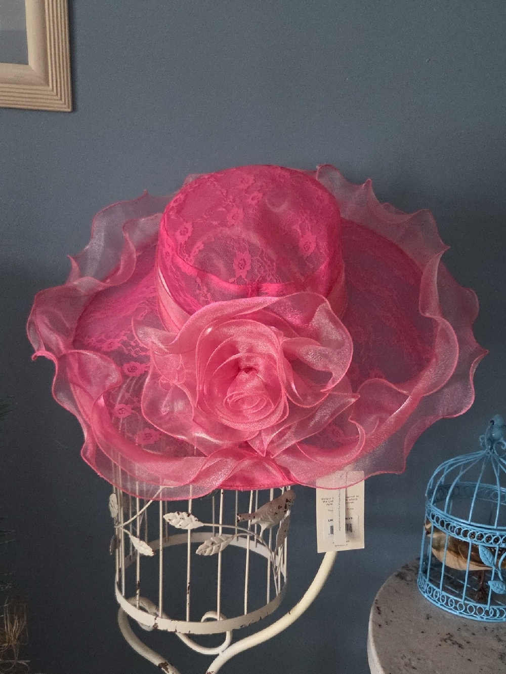 San Diego Hat Company Pink Lace Wide Brim Floral Church Hat